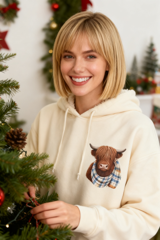 💥CHRISTMAS SALE 50% OFF!!🔥🎁Cute Highland Cow Cozy Fleece-Lined Hooded Sweatshirt🦬3
