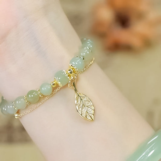 🌕Buy 2 SAVE 10%🍃Hetian Jade Gold Leaf Bracelet