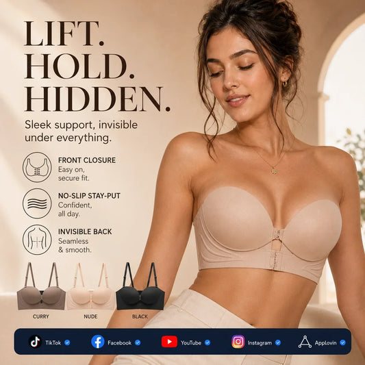 ✨ Front Buckle Push-Up Bra – Invisible, Strapless & 2-Way Wear! 💕