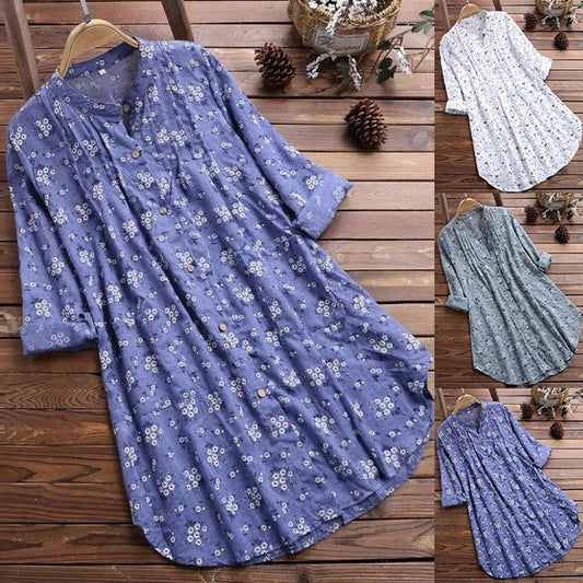 🌸Women's cotton  floral loose shirt