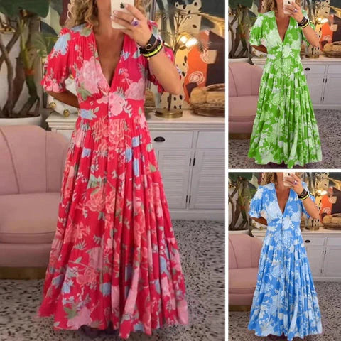 Hot Sale💃💃Comfortable V-neck Floral Loose Maxi dress with pockets