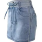 Contrast Binding Ripped Drawstring Denim Skorts