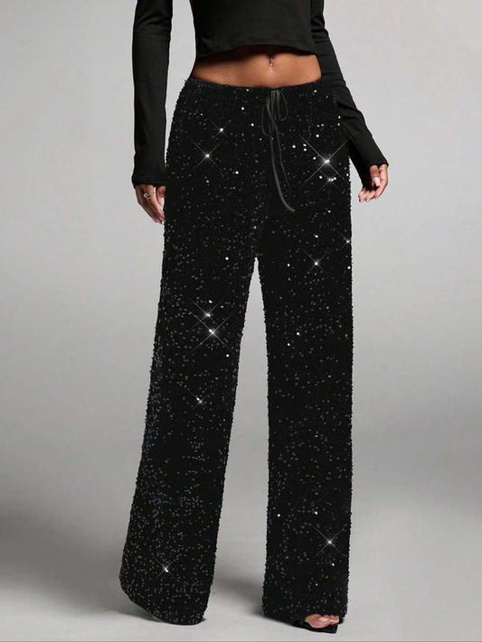 💖Christmas Great Deal 50% OFF🥰Women's Sequin Sparkle Wide Leg Pants with Elastic Waistband