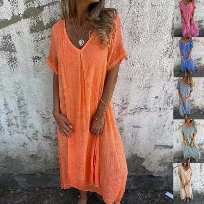 🔥Hot SALE 49% OFF🔥Women's Loose V-neck cotton linen dress