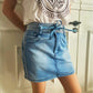 Contrast Binding Ripped Drawstring Denim Skorts