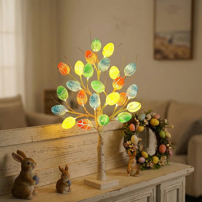 Hoppy Easter 60% Off🌳Lighted Birch Egg Tree with 24 Colorful Eggs (2 FT)💡Brighten Your Easter & Spring