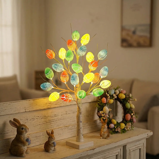 Hoppy Easter 60% Off🌳Lighted Birch Egg Tree with 24 Colorful Eggs (2 FT)💡Brighten Your Easter & Spring