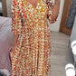 🔥Vacation Casual Print V-Neck Waist Wrap Long Dress - FREE SHIPPING