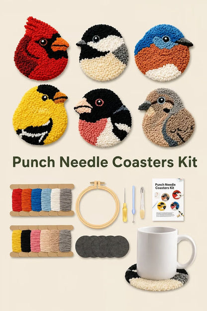 🔥LAST DAY 50% OFF - 🧵Beginner-Friendly🐦DIY Bird Coasters Punch Needle Kit