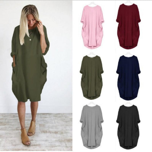 🎉Hot sale💝 Women Casual Loose Pocket Long Sleeves Dress