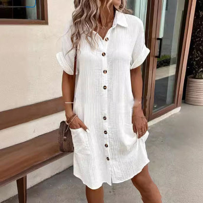 🌵Women's Buttoned Short Sleeve Pocket Casual Shirt Dress