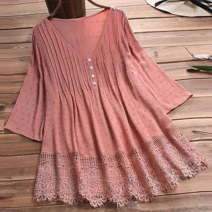 🌸🔥New solid color hollow lace women's shirt