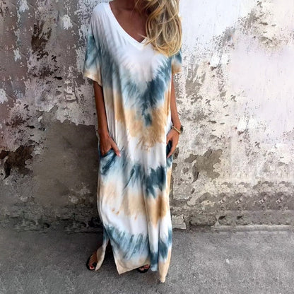 Casual Loose Printed V-Neck Long Dress