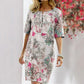 Floral print retro short sleeve dress with round neckline