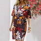 Floral print retro short sleeve dress with round neckline