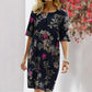 Floral print retro short sleeve dress with round neckline