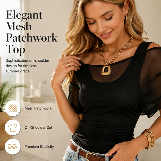 🔥 50% OF Women Off-Shoulder Mesh Patchwork Top