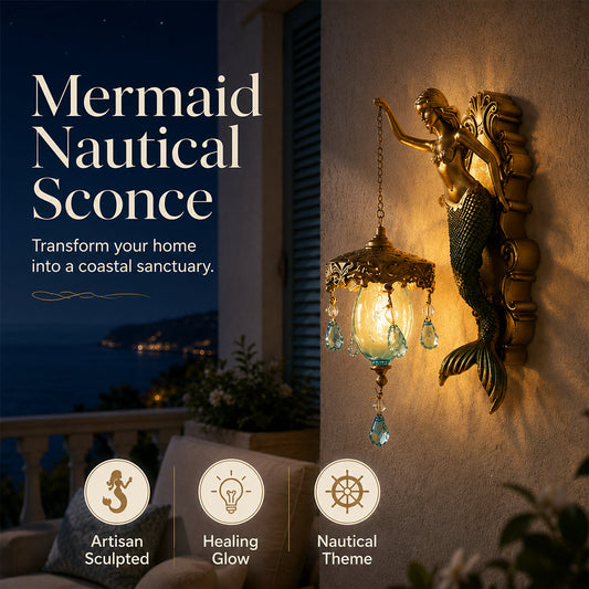 ⏳LAST DAY SALE ONLY ￡19.99!!🌊Antique Gold Coastal Mermaid Wall Light 🧜‍♀️✨ Hand-Painted Vintage Sconce for Indoors & Covered Outdoor Spaces 🏡🌊