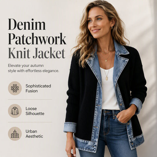 ⌛LAST DAY SALE ONLY ￡16.99!!🔥Women’s Elegant Denim Spliced Ribbed Knit Coat