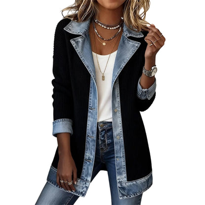 ⌛LAST DAY SALE ONLY ￡16.99!!🔥Women’s Elegant Denim Spliced Ribbed Knit Coat