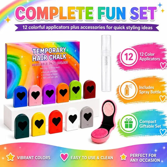✨ 50% OFF Early Xmas Sale | Temporary Hair Chalk Set (12 Wash-Out Colours) | Bleach-Free & Non-Staining | UK Family Approved 🌈
