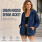 💙 Women's Casual Zip-Up Hooded Denim Jacket – Relaxed Fit & Adjustable Waist ✨