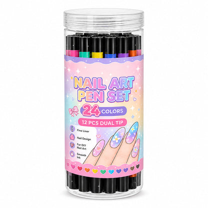 📢📢LAST DAY SALE ONLY ￡7.99!!💕12Pcs Dual-Tip Nail Art Pens Set (24 Colours) – Precision Fine Liner Markers for DIY Nail Design