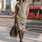 Women’s Button-Up Ribbed Knit Dress with Lapel Collar