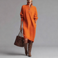 Women’s Button-Up Ribbed Knit Dress with Lapel Collar
