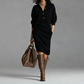 Women’s Button-Up Ribbed Knit Dress with Lapel Collar