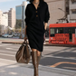 Women’s Button-Up Ribbed Knit Dress with Lapel Collar