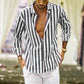 Men's Cotton Linen Striped Button Shirt