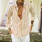 Men's Cotton Linen Striped Button Shirt