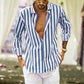 Men's Cotton Linen Striped Button Shirt