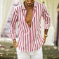 Men's Cotton Linen Striped Button Shirt
