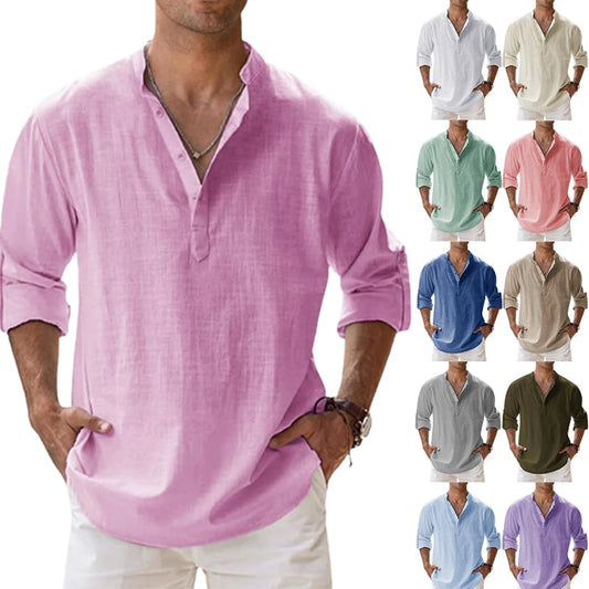 Men's Cotton Linen Casual Long Sleeve Shirt