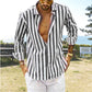Men's Cotton Linen Striped Button Shirt