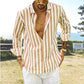 Men's Cotton Linen Striped Button Shirt