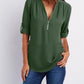 Plus Size Loose  3/4 Sleeve Zipper Blouse