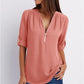 Plus Size Loose  3/4 Sleeve Zipper Blouse