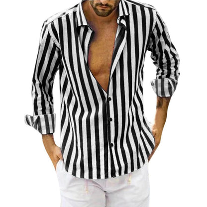 Men's Cotton Linen Striped Button Shirt