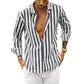 Men's Cotton Linen Striped Button Shirt