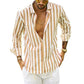 Men's Cotton Linen Striped Button Shirt