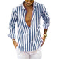 Men's Cotton Linen Striped Button Shirt